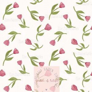 Watercolor Tulips Seamless Pattern - Pastel Digital Background, Hand Drawn Seamless Fabric Design - 300DPI Repeat Tile , Fabric surface