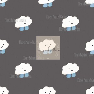 Happy Cloudy Watercolor Seamless Pattern-Pastel Cloudy Digital Paper Pattern,Hand drawn, Scrapbooking| Digital Download,Cute,Dark background