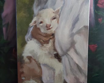 Original 16x20 inch Lamb Christian Acrylic Painting gift home decor wall art