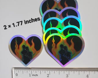 Rainbow Holographic Heart Couple Sticker
