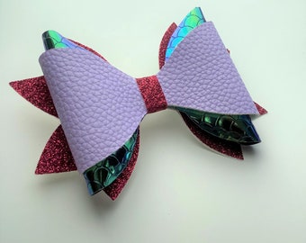 Disney Inspired Ariel Hair Bow, Mermaid Scale Bows, Little Mermaid Hair Bow, Green Mermaid Scales, Maroon Glitter, Lavender Loops