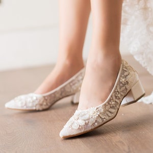 Wedding Dress Tulle Shoes pearl embroidered transparent bridal shoes handmade special design
