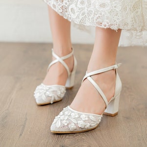 Lace Embroidery Women Wedding Shoes, Bridesmaids Shoes, Bridal Shoes