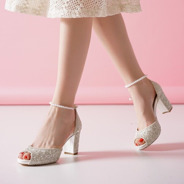 strappy heels with pearls