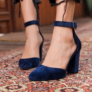 Dark blue Velvet Women's High Heel Wedding Shoes For Bride