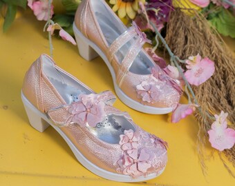 Pink Lace-Embellished Mary Jane Children's Wedding Shoes - Special Occasion Footwear