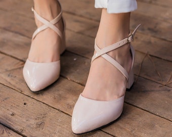 Pink Women's Low Heel Wedding Shoes For Bride