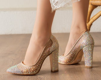Gold Tulle Shoes diamond look sheer bridal shoes handmade special desig