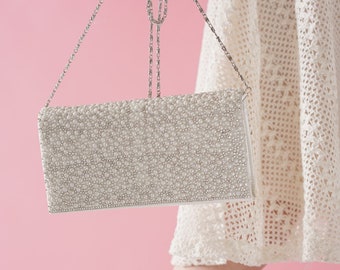 bridal bag with rhinestones and pearls personalized stylish design wedding bag