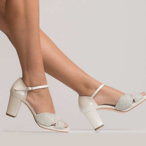 Bridal Shoes Lace Tulle Design Short Heels Casual Brides | Etsy