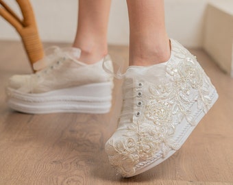 wedding dress bridal sport lace and pearl embellishment personalized stylish designer wedding shoes