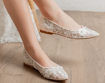 wedding dress flat shoes lace embroidered personalized stylish design wedding and dance shoes