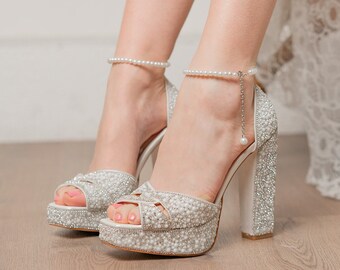 wedding shoes with stones and pearls thick heel pearl bracelet personalized stylish design party and bridal shoes