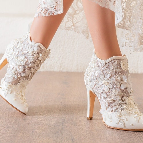 Bridal Shoes Thin Heel Stiletto Design Tulle Lace Embroidery - Etsy