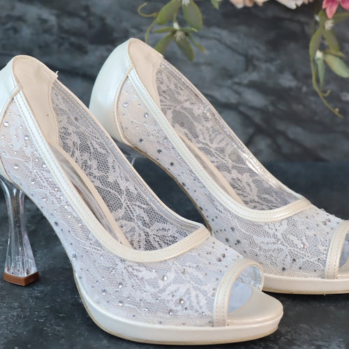Wedding Dress Shoes Pearl Design Thick Heel Platform - Etsy