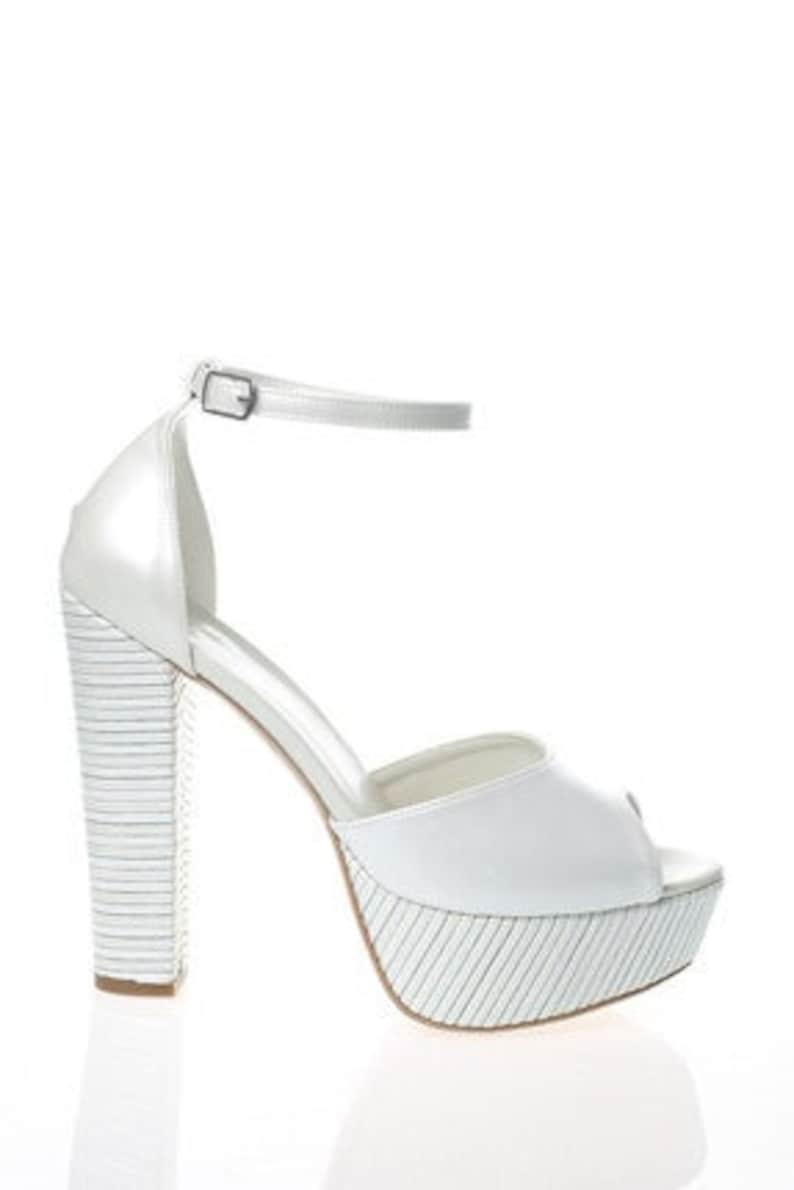 thick heel white shoes open shoes comfortable shoes platform shoes bridal shoes personalized design handmade