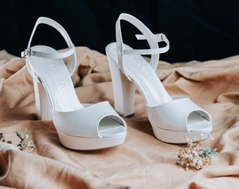 thick heel white shoes open shoes comfortable shoes platform shoes bridal shoes personalized design handmade