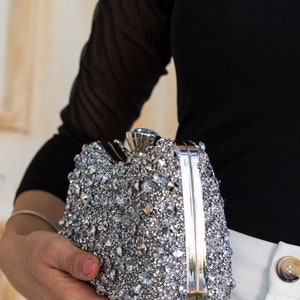 Luxus Silber Stein Verschönerte Silber Detaillierte Tasche für Hochzeiten und Besondere Anlässe Bild 2