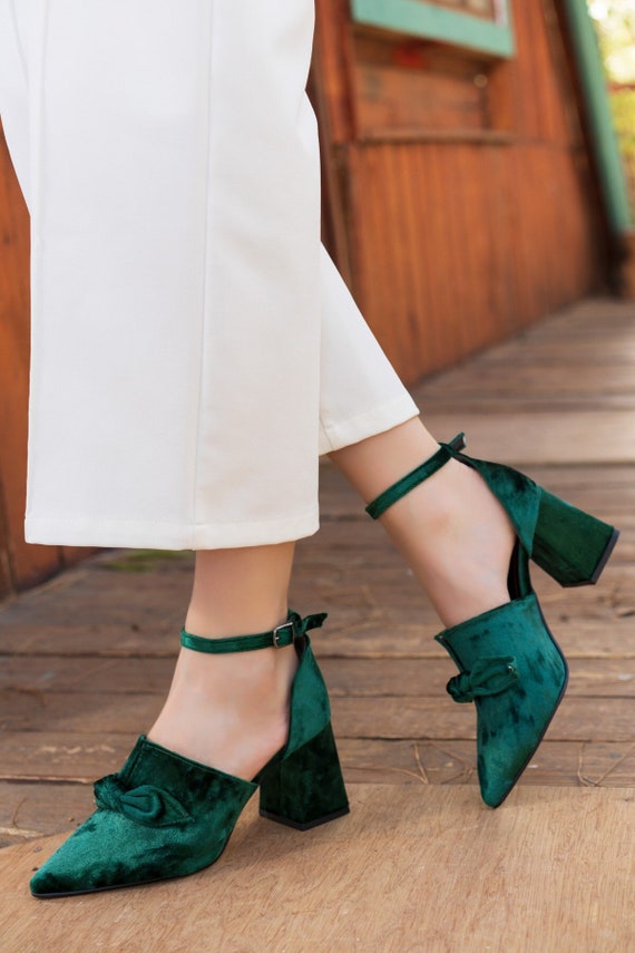 Green low heel shoes Clearance
