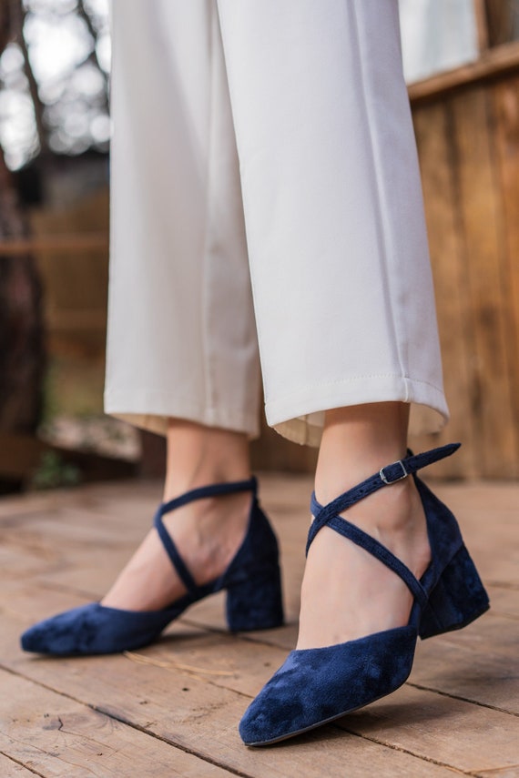 Navy low heel shoes shop for wedding