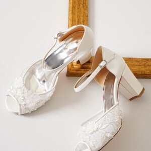 Bridal Shoes Lace Tulle Design Short Heels Casual Brides - Etsy