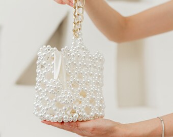 pearl embroidered handbag  bag makeup bag personalized stylish design