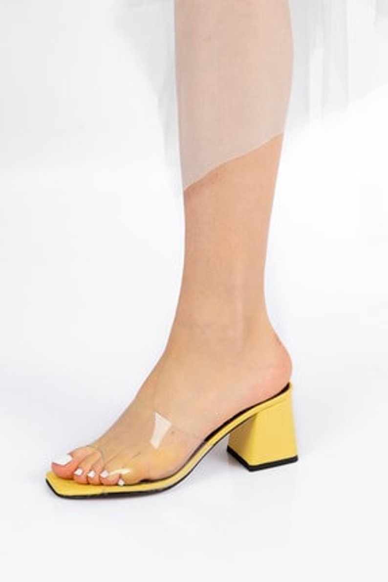 Yellow slippers slippersthick heel slippersmustard Etsy