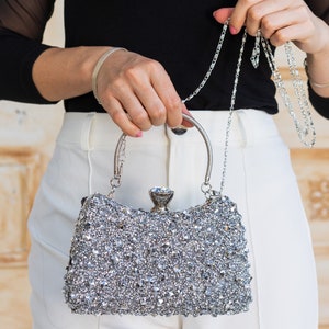 Luxus Silber Stein Verschönerte Silber Detaillierte Tasche für Hochzeiten und Besondere Anlässe Bild 3