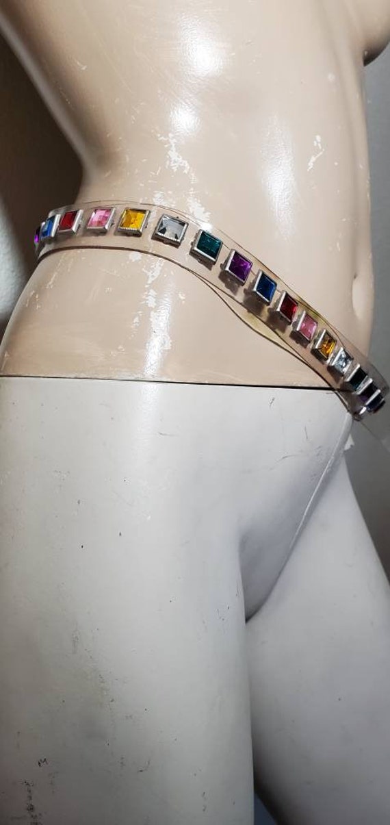 Multicolored 90s diamond stud belt - image 6