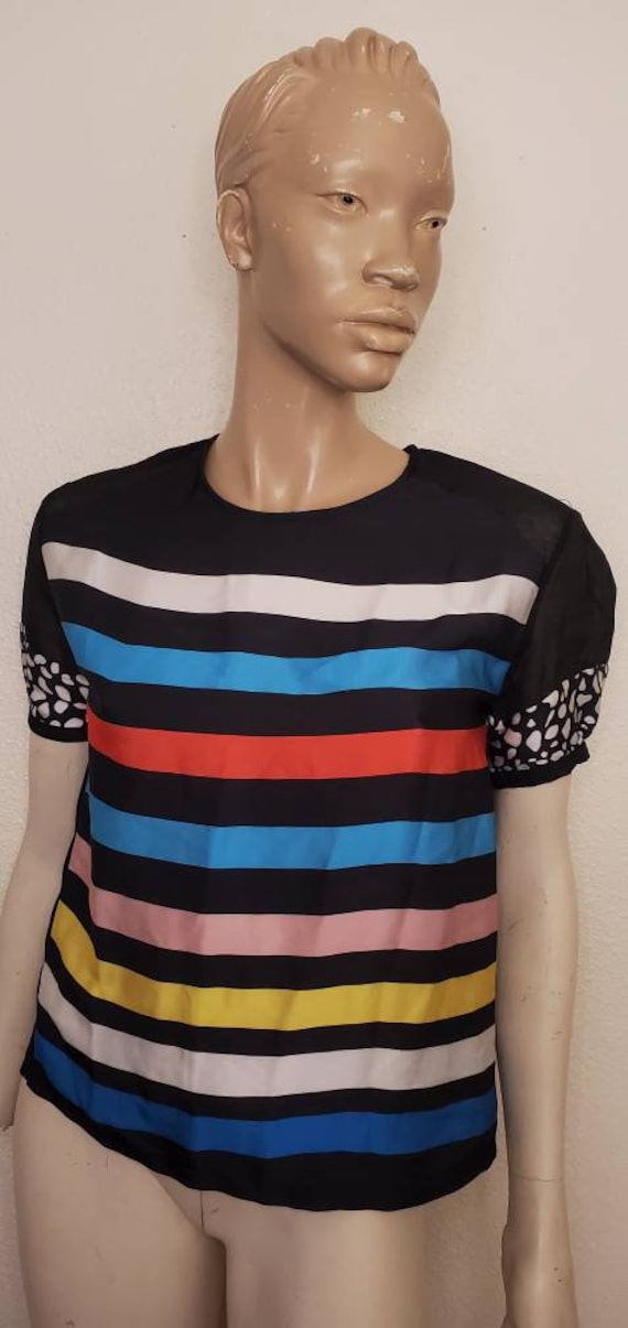 Fashion top with colorful stripes and puffy sleeve