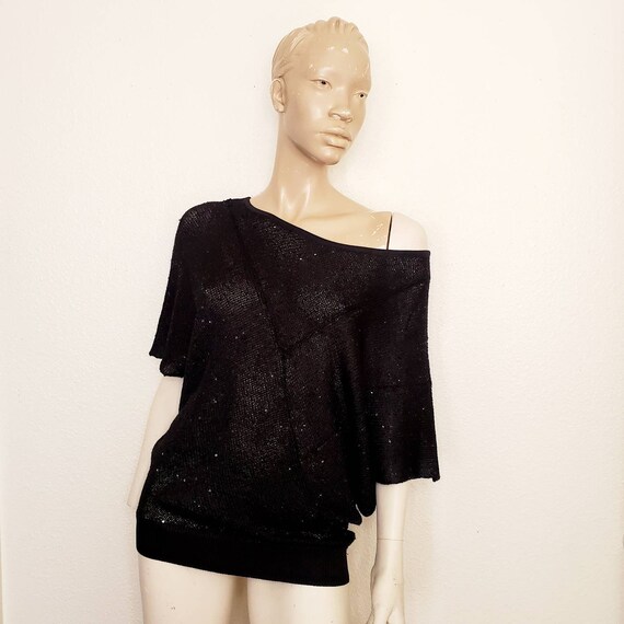 70s-80s fabulous glam off the shoulders knit sequ… - image 1