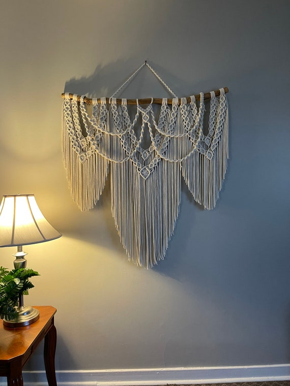 Large Macrame Wall Hanging, Bohemian Woven Cotton Decor (3.3ft x 3ft)