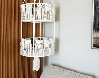 Macrame hanging stuffed animal organizer