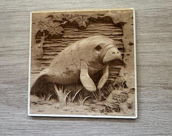 Engraved Manatee Wall Decor Wooden Sign