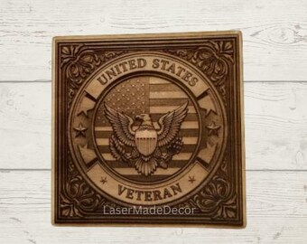Laser Engraved Wooden American Flag with Eagle. United States Veteran. Patriotic Wall, shelf  or Desk Decor