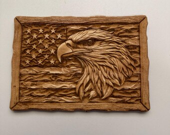 Rustic Wooden American Flag with Eagle: Patriotic Wall or Office Desk Decor. US Flag