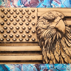 Laser Engraved American Flag with Eagle: Wooden Shelf or Wall Decor. Patriotic wooden flag with Eagle.