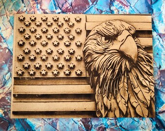 American Flag with Head of an Eagle: Wooden Shelf or Wall Decor. Patriotic wooden flag with Eagle.