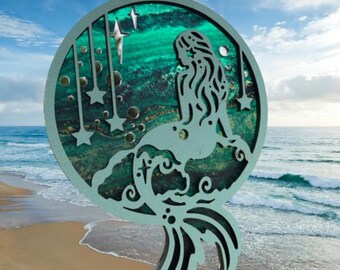 Mermaid Ornament mdf Wooden Mermaid Sea Woman Ocean Mermaid Coral Mermaid Waves Floating Mermaid Ornament