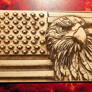 Flag with Eagle. Wall Decor. Wooden American Flag. Patriot Wings America Natural Laser Hand Made. Rustic Waving Flag. Great for wall decor!