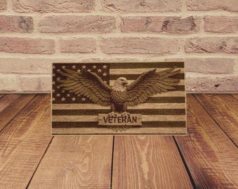 American Flag with Flying Eagle holding a Veteran sign: Patriotic Wall Decor