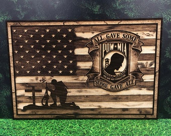POW Wooden Flag - POW - American - Military - Wall Decor - Veteran