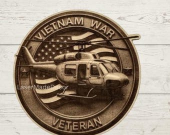Laser Engraved Wooden American Flag with a helicopter. United States Veteran. Patriotic Wall, shelf  or Desk Decor