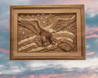 Wooden American Flag with Soaring Eagle: US Patriotic Wall Decor