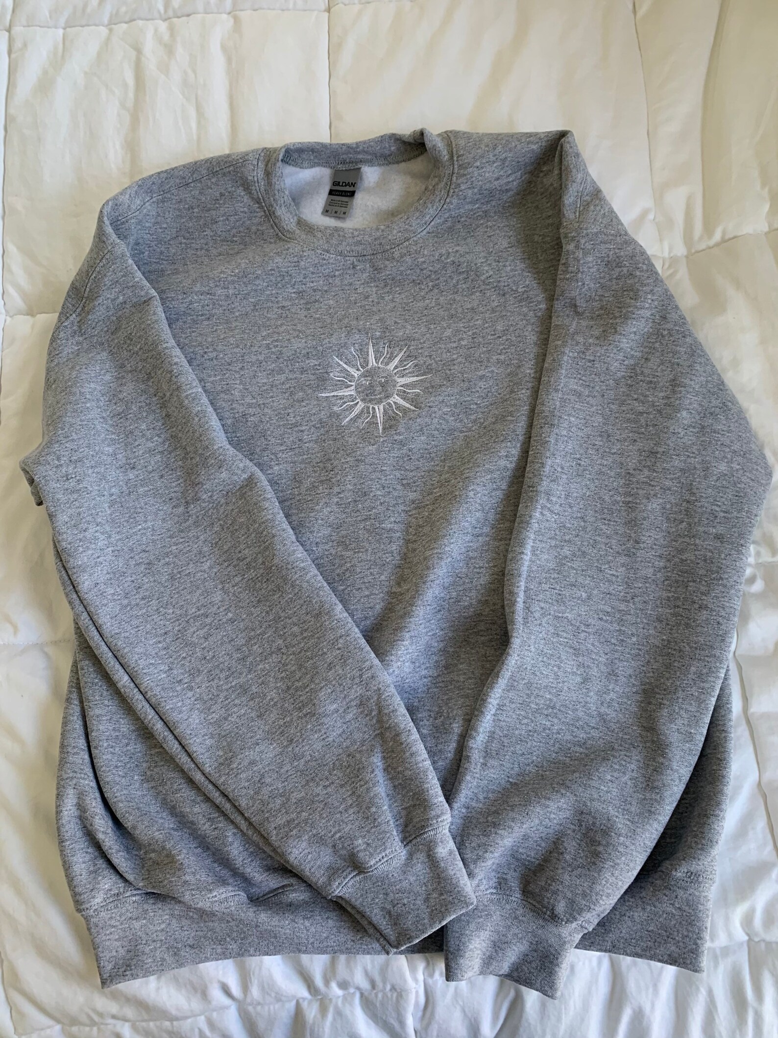 Sun Embroidered Crewneck Sweatshirt Etsy