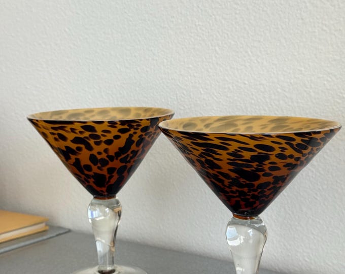Vintage Amici Hand Blown Tortoiseshell Martini Glasses Set of 2