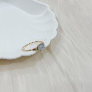 Aquamarine Gold Ring | 14K Gold Plated Sterling Silver | Dainty Oval Cut Gemstone Ring | Minimalist March Birthstone Gift Jewelry
