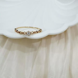 Cubic Zirconia Ring | 14K Gold Plated Sterling Silver | Dainty Twisted Band | Vintage-Style CZ Jewelry | Elegant Gift for Her