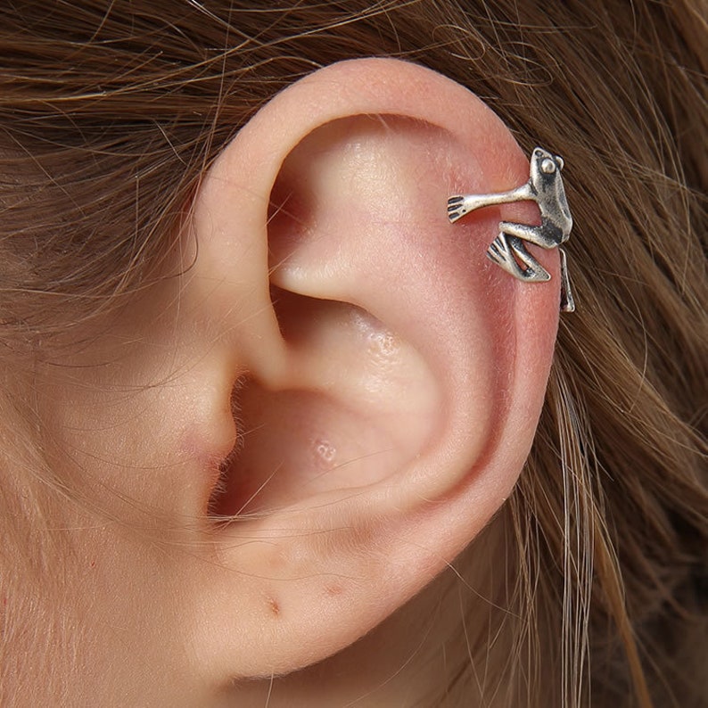 Sterling Silver Earrings Frog Cuff Earrings Vintage Handmade Designer Earrings Animal Earrings 