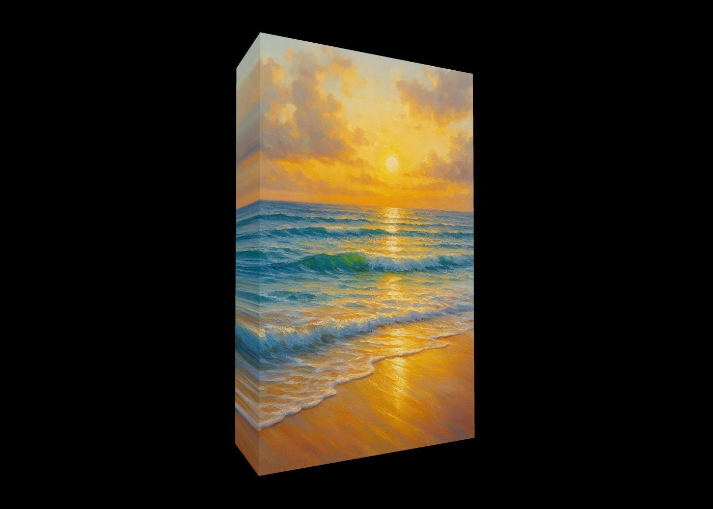 Golden Sunset Beach Ocean Waves Poster Print Framed Canvas Wall Art ...